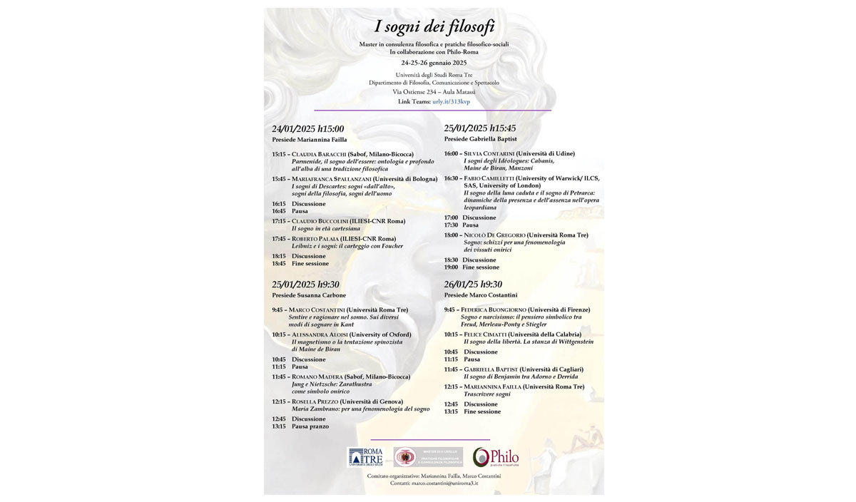 I sogni dei filosofi – Convegno a cura di Master in consulenza filosofica e pratiche-filosofico-sociali in collaborazione con Philo Roma